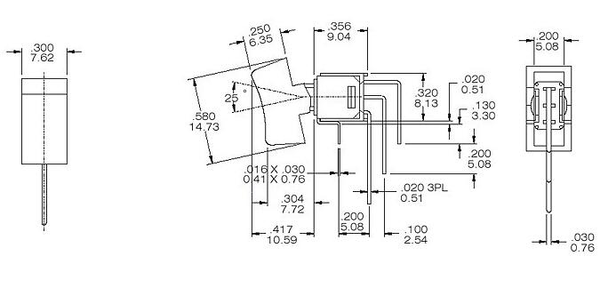 RS4-102R4三腳兩檔90度彎腳臥式鈕子開(kāi)關(guān)